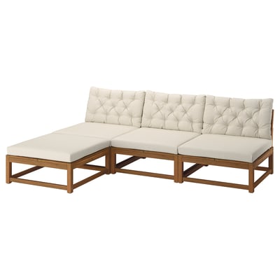 NÄMMARÖ 3-seat modular sofa w chaise longue, outdoor light brown stained/Kuddarna light grey-beige, 243 cm