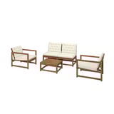 NÄMMARÖ 4-seat conversation set, outdoor, light brown stained/Kuddarna beige