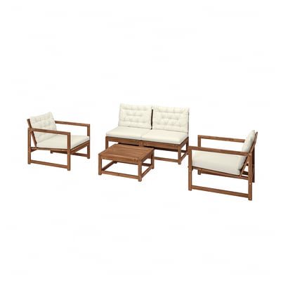 NÄMMARÖ 4-seat conversation set, outdoor, light brown stained/Kuddarna beige