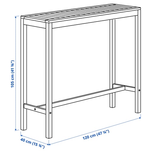 NÄMMARÖ bar garden table, light brown stained, 120x40 cm IKEA