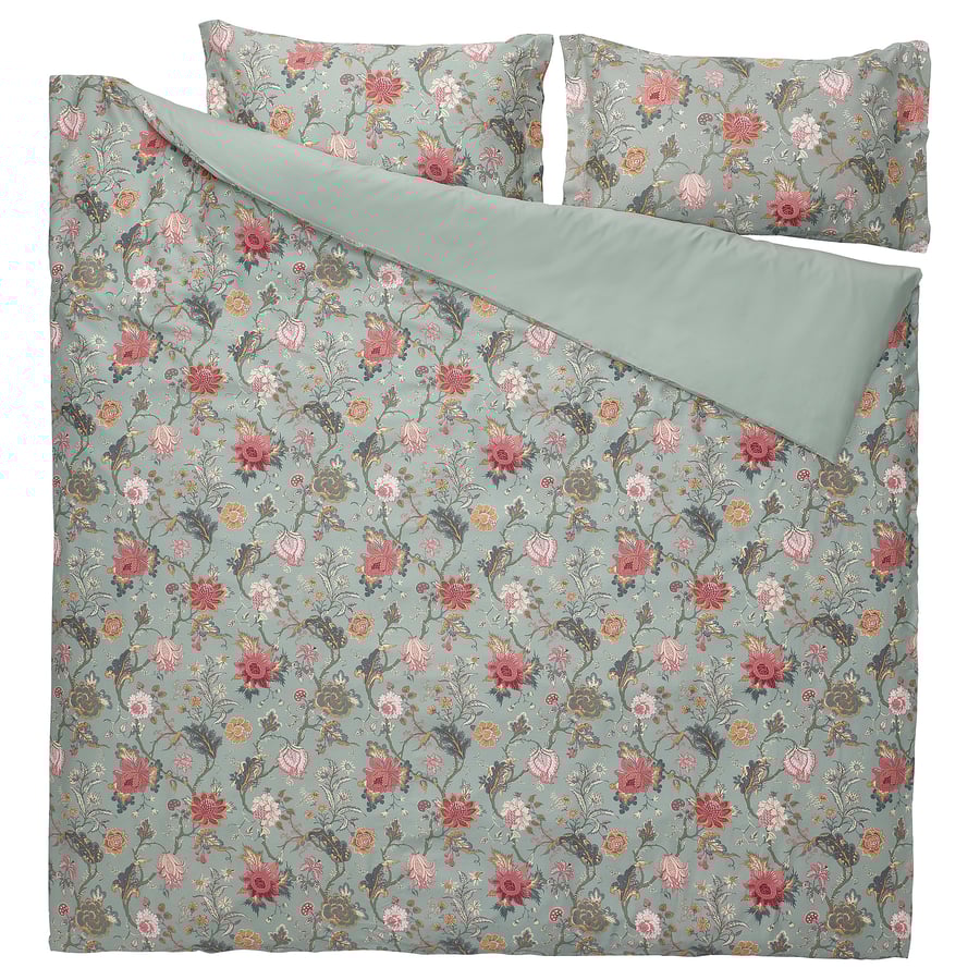 NÄSSELKLOCKA Light Green/Multicolour Floral Pattern Double Duvet Cover
