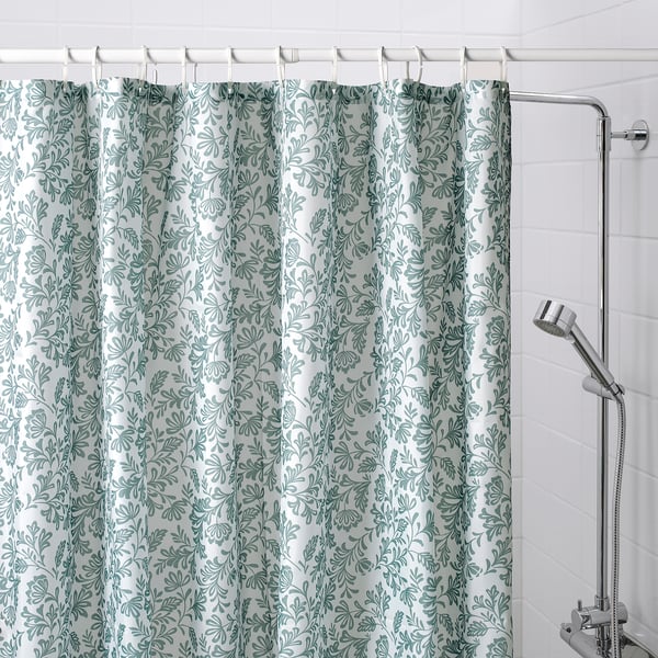 NAPELTYNNE Shower curtain, grey-turquoise/floral pattern, 180x180 cm