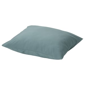 Square, smooth, teal pillow with envelope closure.