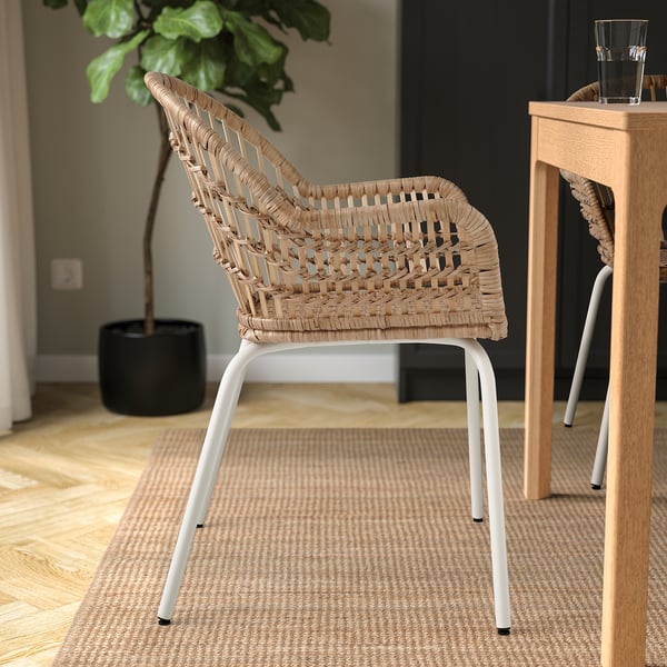 NILSOVE Chair with armrests, rattan/white