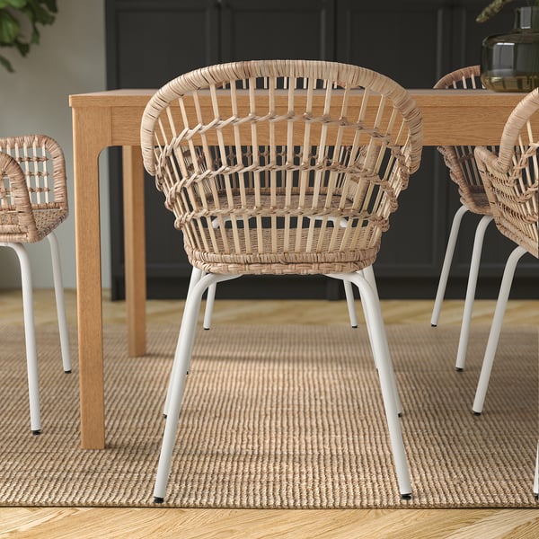 NILSOVE Chair with armrests, rattan/white