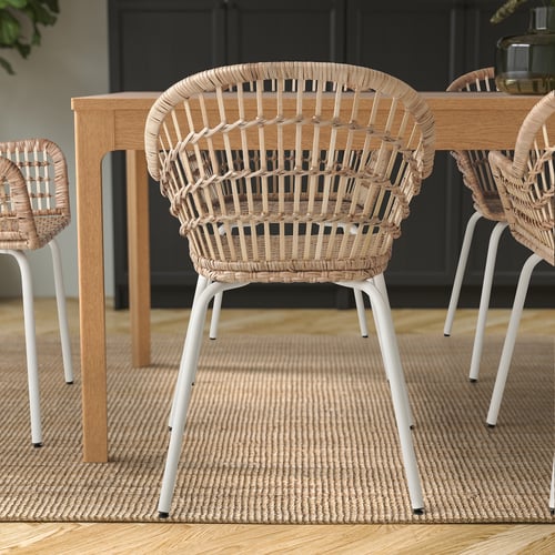 NILSOVE dining chair with armrests, rattan/white. - IKEA UK