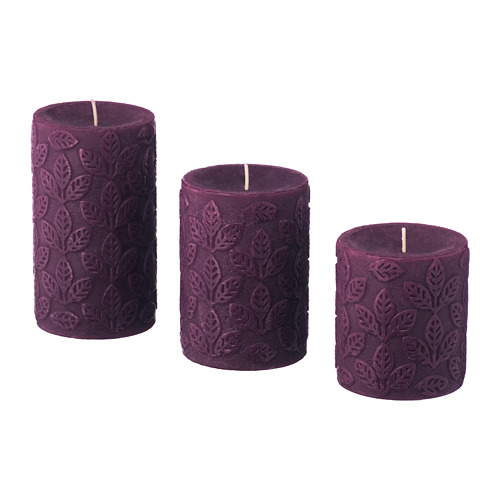 NJUTNING Scented block candle, set of 3 Lavender bliss/lilac IKEA