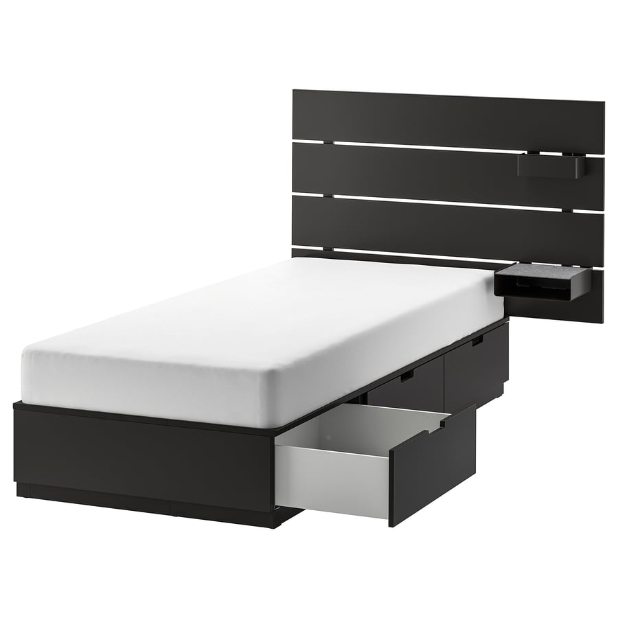 NORDLI anthracite, Bed w storage and headboard, 90x200 cm IKEA