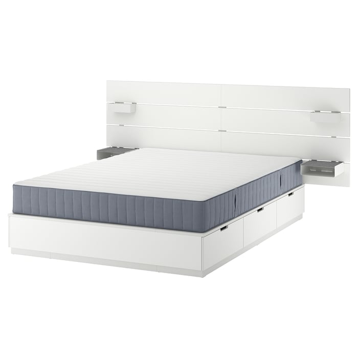 NORDLI White, king bed frame with storage with Valevåg firm mattress IKEA