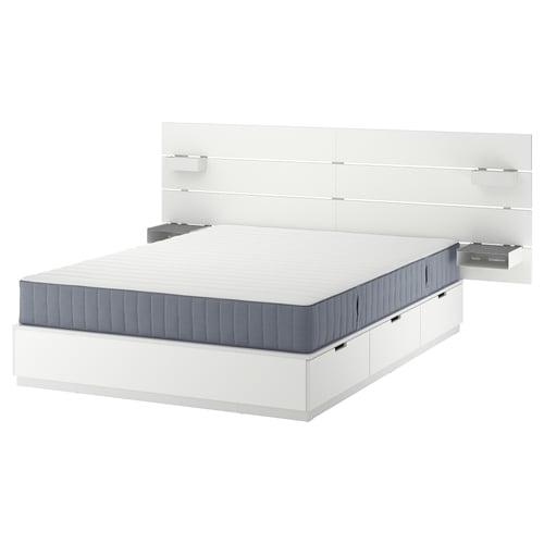 NORDLI White, king bed frame with storage with Valevåg firm mattress IKEA