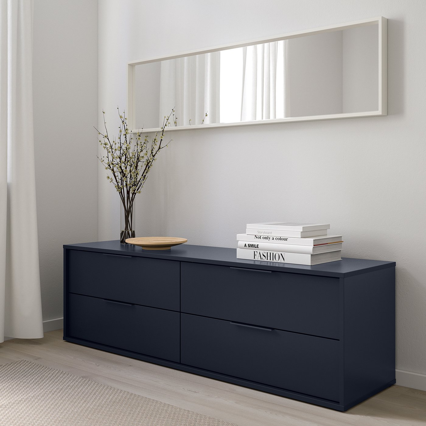 Nordmela Black Blue Chest Of 4 Drawers 159x50 Cm Ikea
