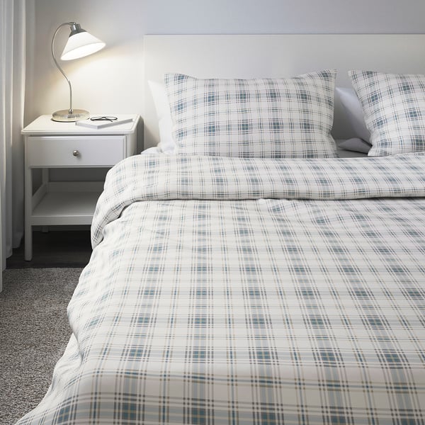 NORDRUTA Quilt cover and 2 pillowcases white, blue IKEA
