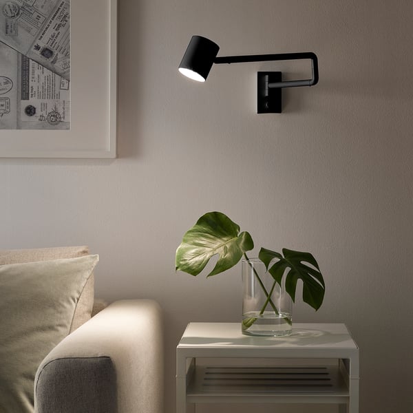 NYMÅNE Wall lamp w swing arm, wired-in, anthracite