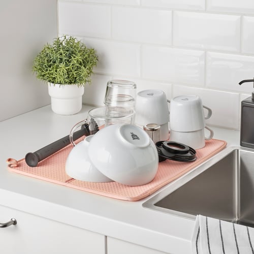NYSKÖLJD Dish drying mat, pink/patterned, 44x36 cm IKEA