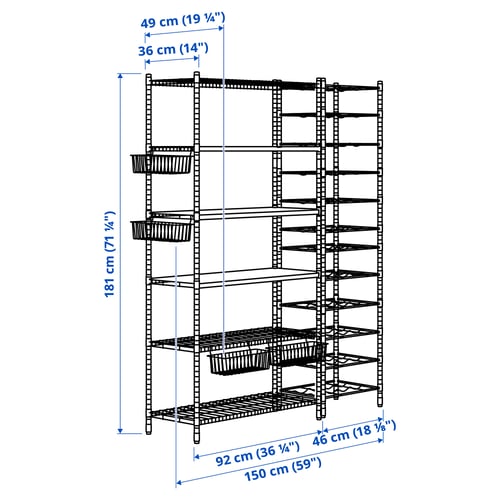 OMAR 3 shelf sections, 150x36x181 cm IKEA