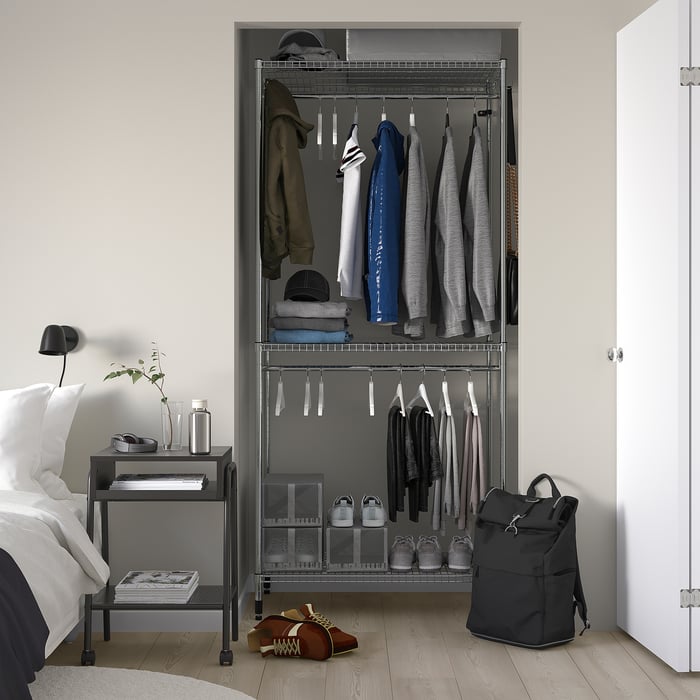 OMAR shelving unit with clothes rail, galvanised, 92x50x201 cm IKEA