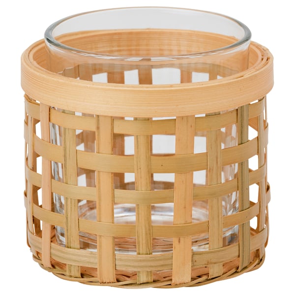 PÅVEFINK Tealight holder, bamboo, 8 cm