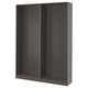 A grey, open PAX wardrobe frame with a rectangular shape and simple design, crafted from fibreboard and particleboard.