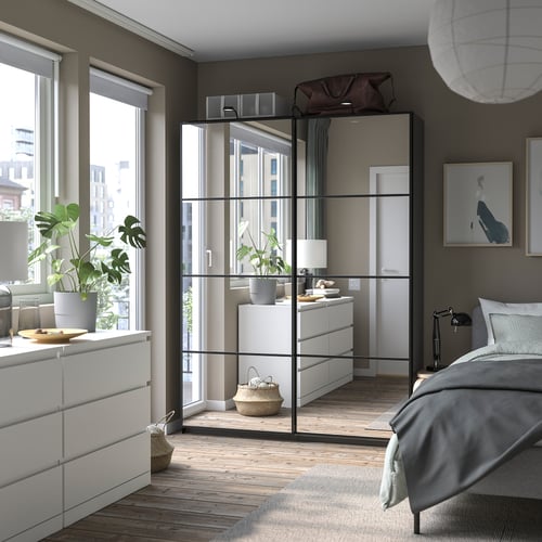 PAX / AULI Wardrobe combination, dark grey/mirror glass, 150x44x201 cm