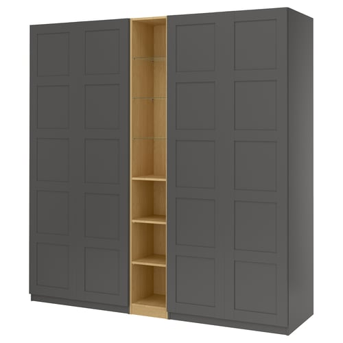 PAX / BERGSBO Wardrobe combination, dark grey dark grey/oak effect, 235x60x236 cm