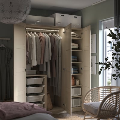 PAX / BERGSBO Wardrobe combination, grey-beige/grey-beige, 150x60x201 cm