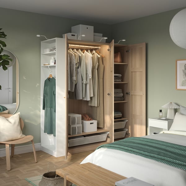 PAX / BERGSBO Wardrobe combination, white stained oak effect white stained oak effect/white, 150x60x201 cm