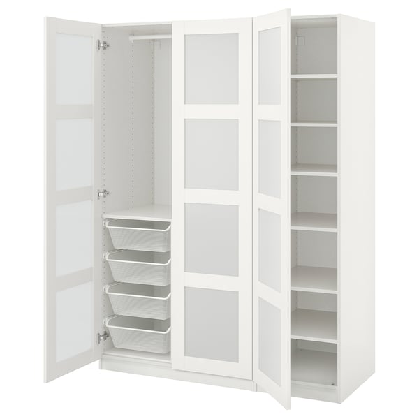 PAX / BERGSBO Wardrobe, white/frosted glass, 150x60x201 cm
