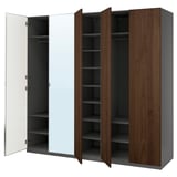 PAX / BJÖRNESKOGEN/ÅHEIM Wardrobe combination, dark grey/walnut veneer, 250x60x236 cm