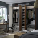 PAX / BJÖRNESKOGEN/ÅHEIM Wardrobe combination, dark grey/walnut veneer, 250x60x236 cm