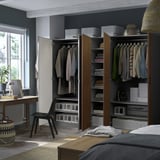 PAX / BJÖRNESKOGEN/ÅHEIM Wardrobe combination, dark grey/walnut veneer, 250x60x201 cm