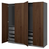 PAX / BJÖRNESKOGEN Wardrobe combination, dark grey/walnut veneer, 200x66x201 cm