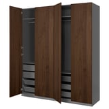 PAX / BJÖRNESKOGEN Wardrobe combination, dark grey/walnut veneer, 200x66x236 cm