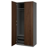 PAX / BJÖRNESKOGEN Wardrobe combination, dark grey/walnut veneer, 100x60x236 cm