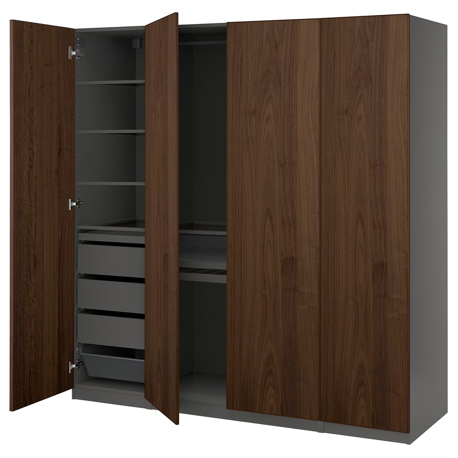 PAX / BJÖRNESKOGEN wardrobe combination, dark grey/walnut veneer ...
