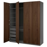 PAX / BJÖRNESKOGEN Wardrobe combination, dark grey/walnut veneer, 200x60x236 cm