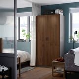 PAX / BJÖRNESKOGEN Wardrobe combination, dark grey/walnut veneer, 100x60x201 cm