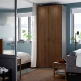 PAX / BJÖRNESKOGEN Wardrobe combination, dark grey/walnut veneer, 100x60x236 cm
