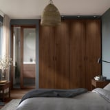 PAX / BJÖRNESKOGEN Wardrobe combination, dark grey/walnut veneer, 200x66x236 cm