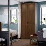 PAX / BJÖRNESKOGEN Wardrobe combination, dark grey/walnut veneer, 100x60x236 cm