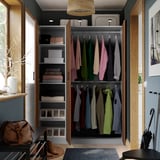 PAX / BJÖRNESKOGEN Wardrobe combination, dark grey/walnut veneer, 150x58x201 cm