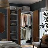 PAX / BJÖRNESKOGEN Wardrobe combination, dark grey/walnut veneer, 150x58x201 cm