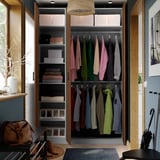 PAX / BJÖRNESKOGEN Wardrobe combination, dark grey/walnut veneer, 150x58x236 cm