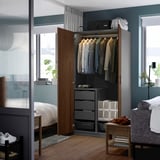 PAX / BJÖRNESKOGEN Wardrobe combination, dark grey/walnut veneer, 100x60x201 cm