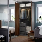 PAX / BJÖRNESKOGEN Wardrobe combination, dark grey/walnut veneer, 100x60x236 cm