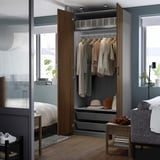 PAX / BJÖRNESKOGEN Wardrobe combination, dark grey/walnut veneer, 100x60x236 cm