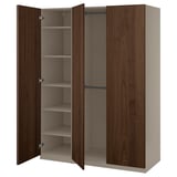 PAX / BJÖRNESKOGEN Wardrobe combination, grey-beige/walnut veneer, 150x58x201 cm