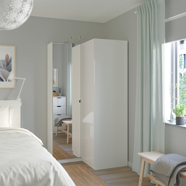 PAX / FARDAL/VIKEDAL Corner wardrobe, white highgloss/white/mirror