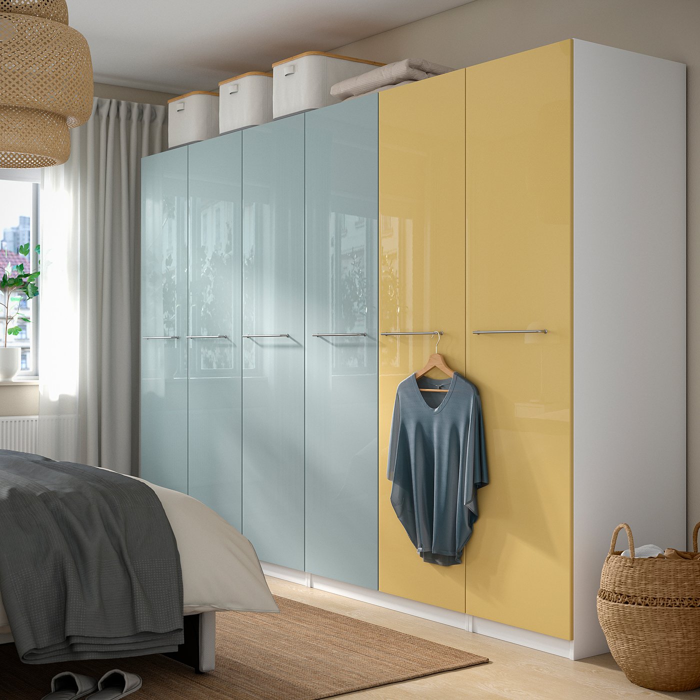 PAX / FARDAL Wardrobe combination, highgloss light greyblue/high