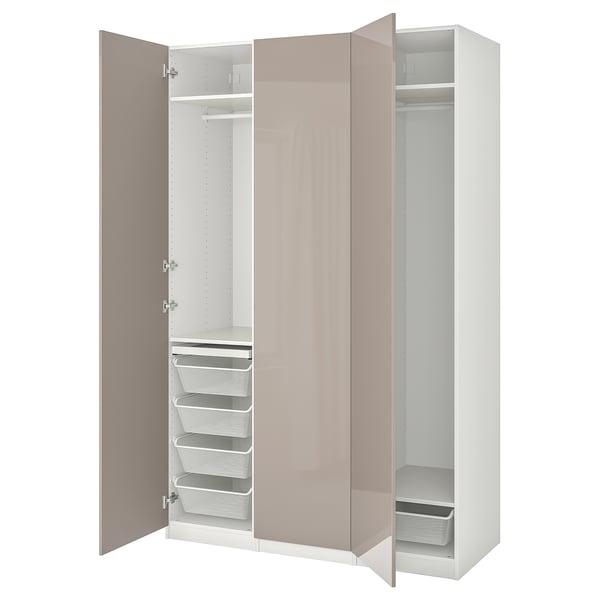 PAX / FARDAL Wardrobe combination, white/high-gloss dark beige, 150x60x236 cm