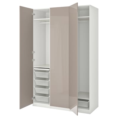 PAX / FARDAL Wardrobe combination, white/high-gloss dark beige, 150x60x236 cm